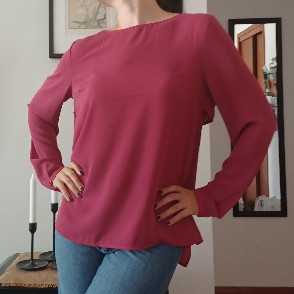⚡️SALE⚡️Lumière Open Back Bright Pink Long Sleeve Blouse